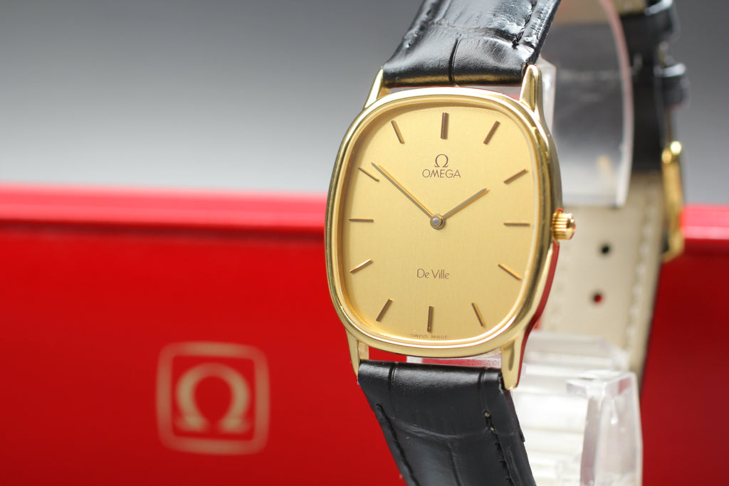 1984 Top MINT/Box, Paper OMEGA De Ville 29mm 191.0220 Quartz Gold Men's Vintage
