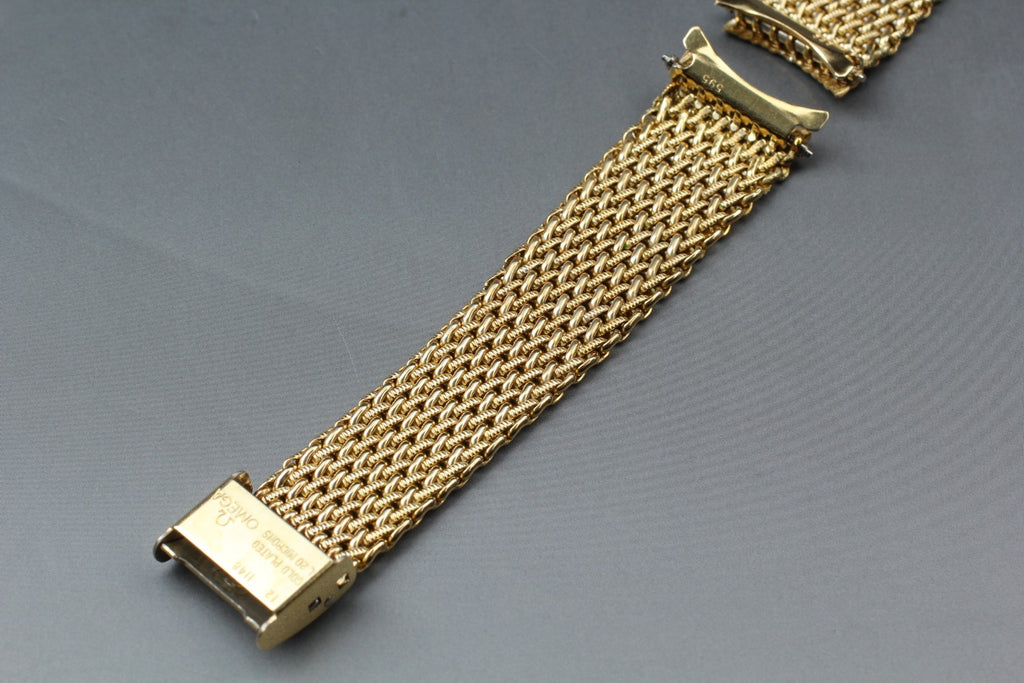 Near MINT OMEGA Milanese/Mesh Band FF595/1148 17mm Gold Plated Men's Vintage