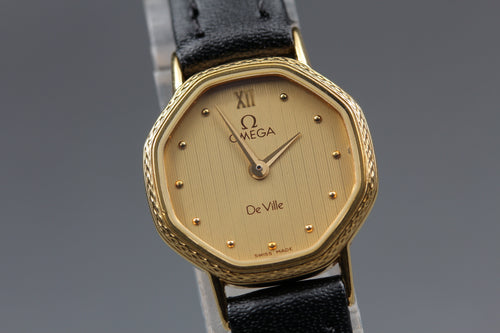 1984 Near MINT OMEGA De Ville 20mm 591.0257 Quartz Gold Roman Dial Women Vintage
