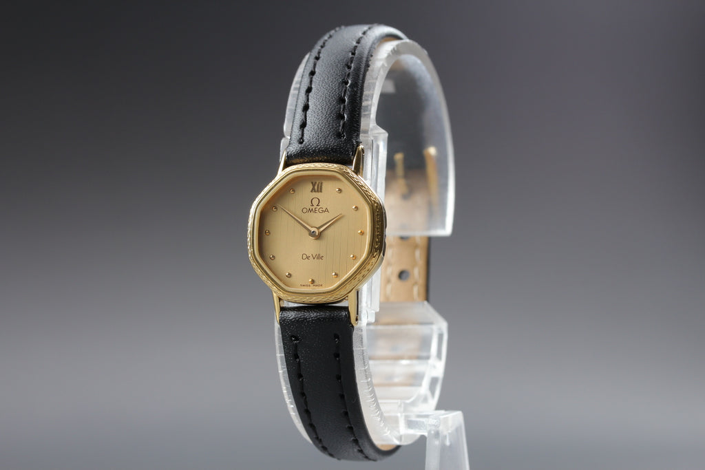 1984 Near MINT OMEGA De Ville 20mm 591.0257 Quartz Gold Roman Dial Women Vintage