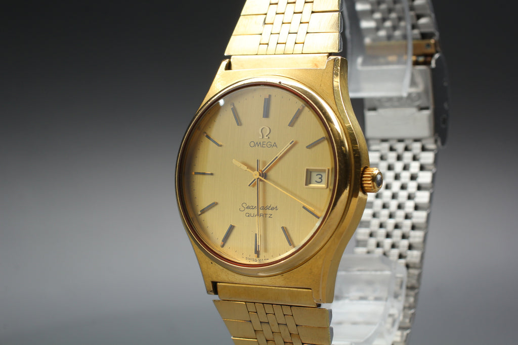 1977 Near MINT OMEGA Seamaster 35mm 196.0116 Quartz Gold Dial Men's Vintage