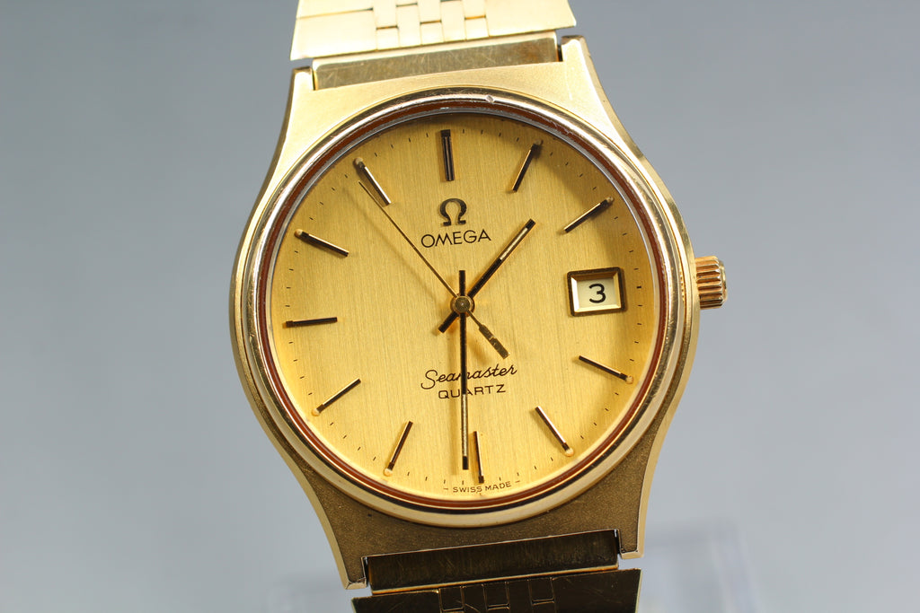 1977 Near MINT OMEGA Seamaster 35mm 196.0116 Quartz Gold Dial Men's Vintage
