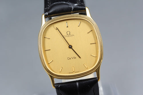 1982 OMEGA De Ville 30mm 191.0212 Quartz Gold Dial Men's Watch Vintage Exc+5