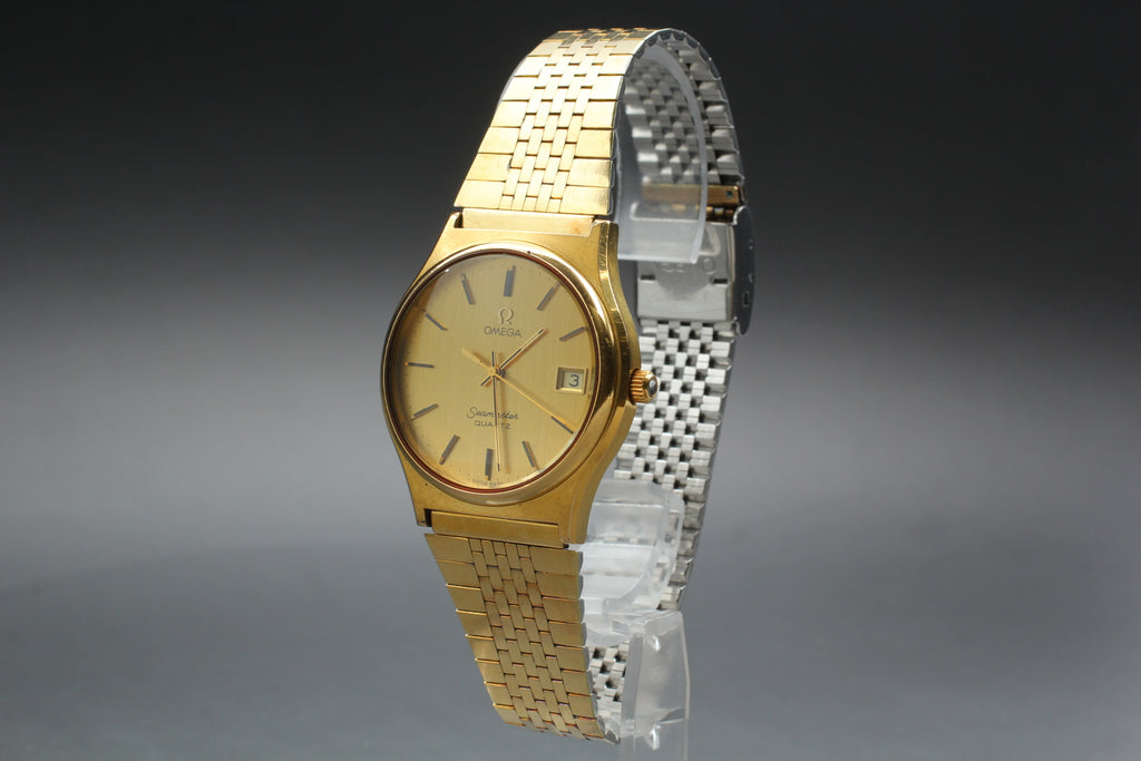 1977 Near MINT OMEGA Seamaster 35mm 196.0116 Quartz Gold Dial Men's Vintage