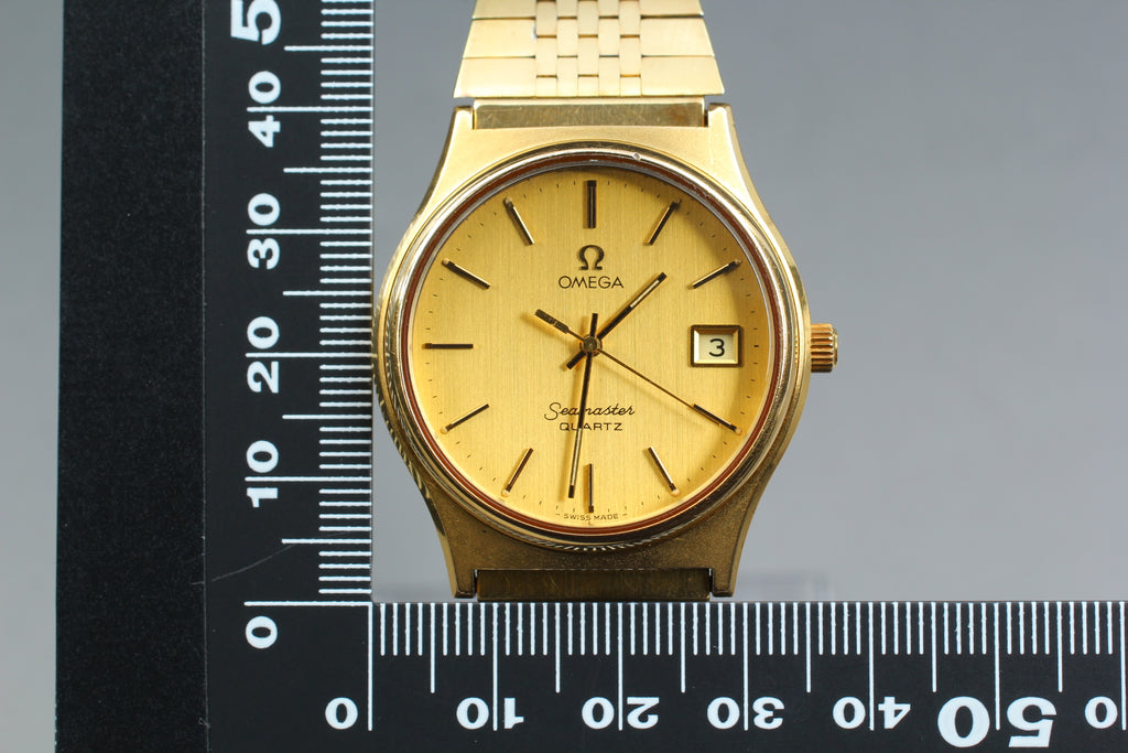 1977 Near MINT OMEGA Seamaster 35mm 196.0116 Quartz Gold Dial Men's Vintage