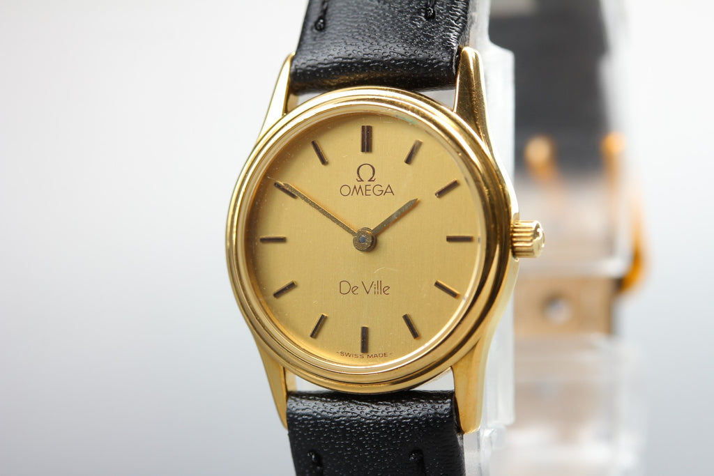1984 OMEGA De Ville 21mm 591.0338 Quartz Gold Dial Women's Watch Vintage Exc+5