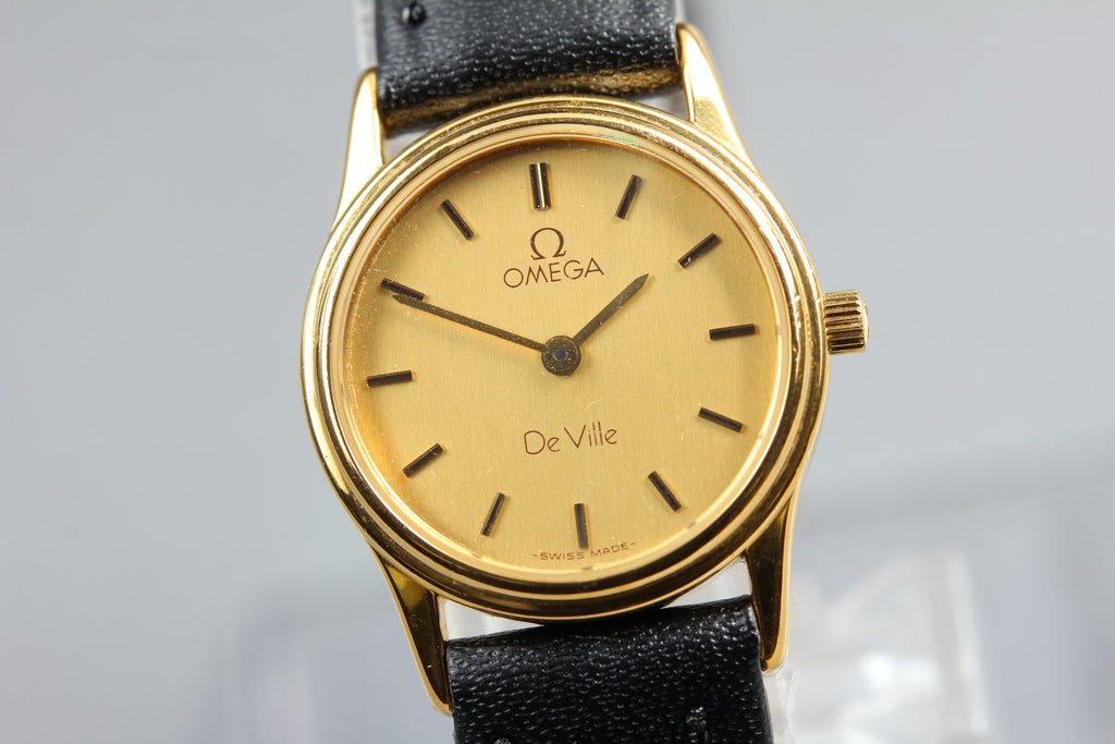 1984 OMEGA De Ville 21mm 591.0338 Quartz Gold Dial Women's Watch Vintage Exc+5