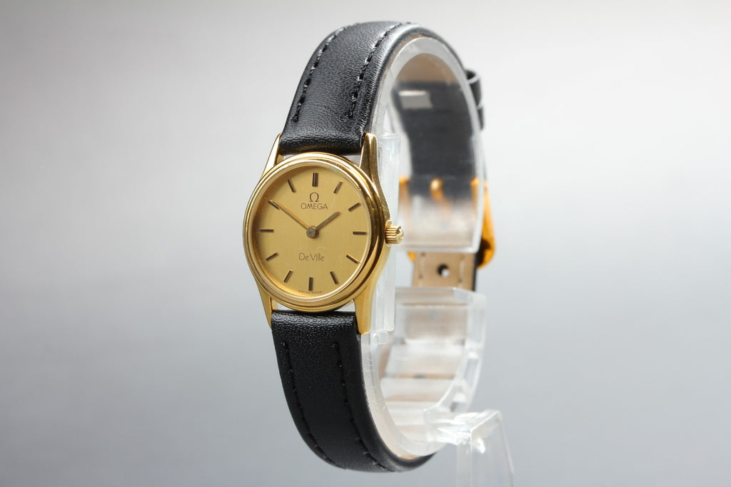 1984 OMEGA De Ville 21mm 591.0338 Quartz Gold Dial Women's Watch Vintage Exc+5