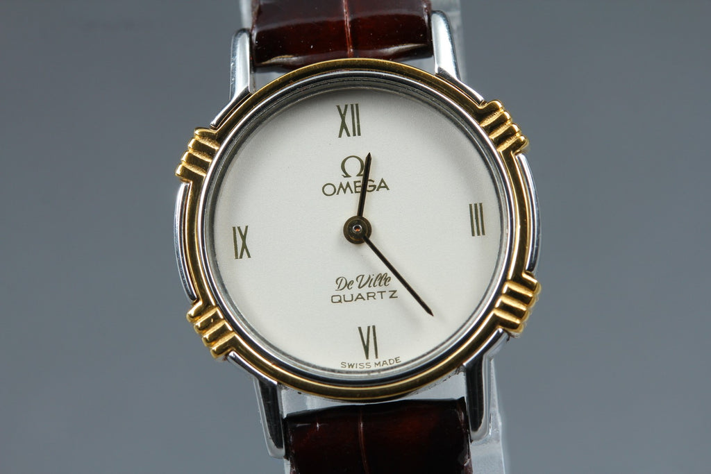 Full Set 1981 Near MINT OMEGA De Ville 22mm 591.0211 Quartz Roman Women Vintage