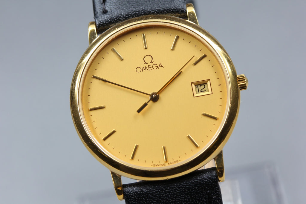 1991 Near MINT OMEGA De Ville 32mm 196.0312.1 Quartz Gold Dial Men's Vintage