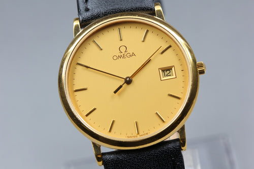 1991 Near MINT OMEGA De Ville 32mm 196.0312.1 Quartz Gold Dial Men's Vintage