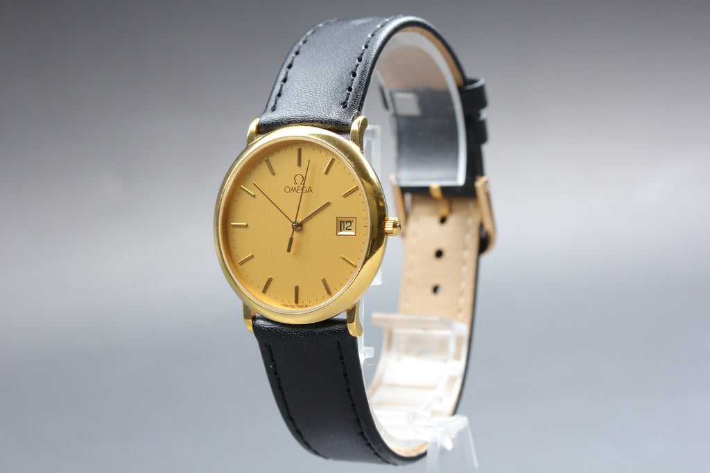 1991 Near MINT OMEGA De Ville 32mm 196.0312.1 Quartz Gold Dial Men's Vintage