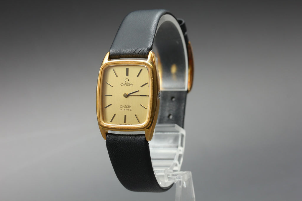 1979 Near MINT OMEGA De Ville 22mm 591.0098 Quartz Gold Dial Women's Vintage