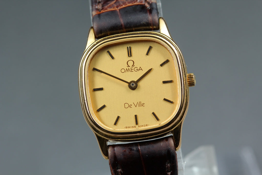 1984 w/BOX OMEGA De Ville 20mm 591.0280 Quartz Gold Dial Women's Vintage Exc+5