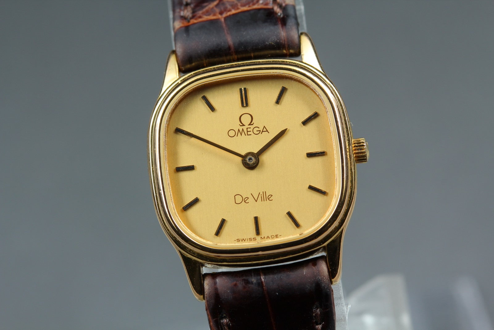 1984 w/BOX OMEGA De Ville 20mm 591.0280 Quartz Gold Dial Women's Vintage Exc+5