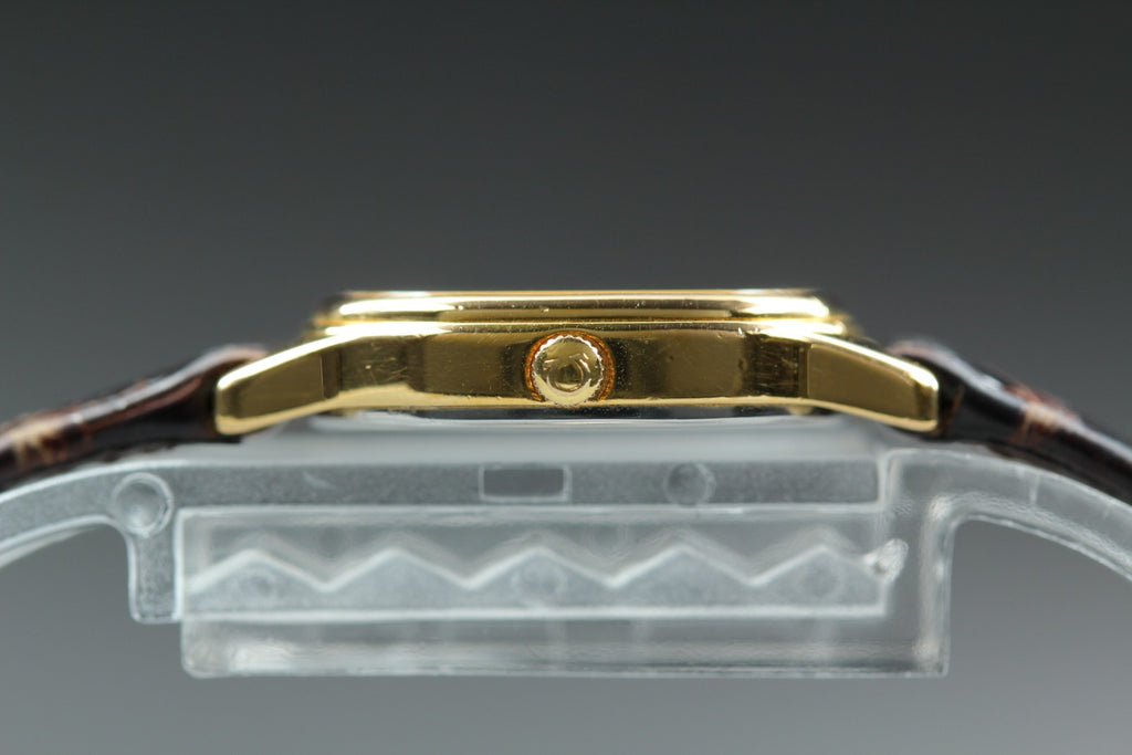 1984 w/BOX OMEGA De Ville 20mm 591.0280 Quartz Gold Dial Women's Vintage Exc+5