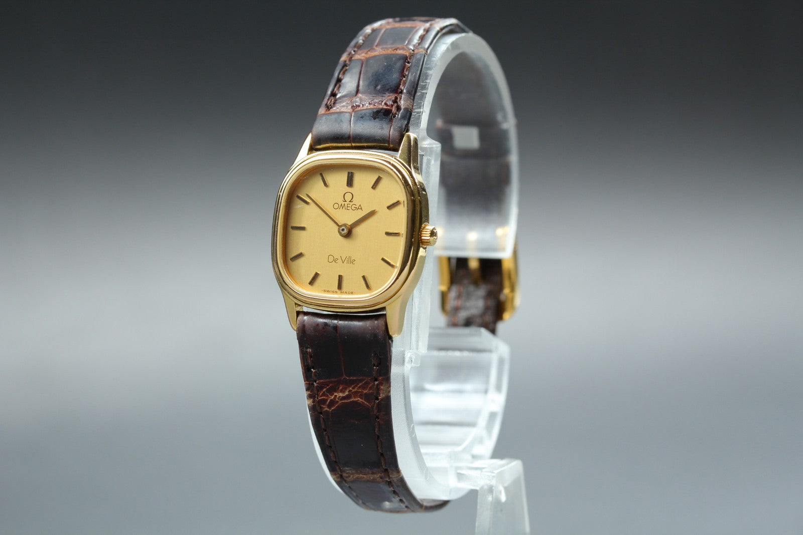 1984 w/BOX OMEGA De Ville 20mm 591.0280 Quartz Gold Dial Women's Vintage Exc+5