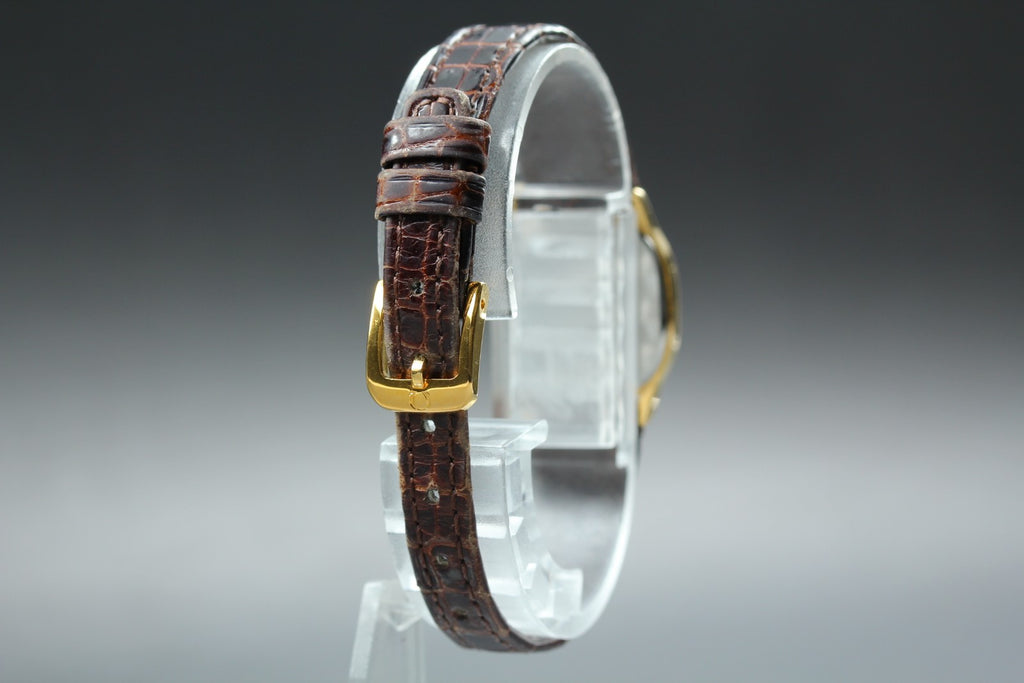1984 w/BOX OMEGA De Ville 20mm 591.0280 Quartz Gold Dial Women's Vintage Exc+5