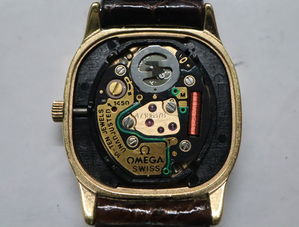 1984 w/BOX OMEGA De Ville 20mm 591.0280 Quartz Gold Dial Women's Vintage Exc+5