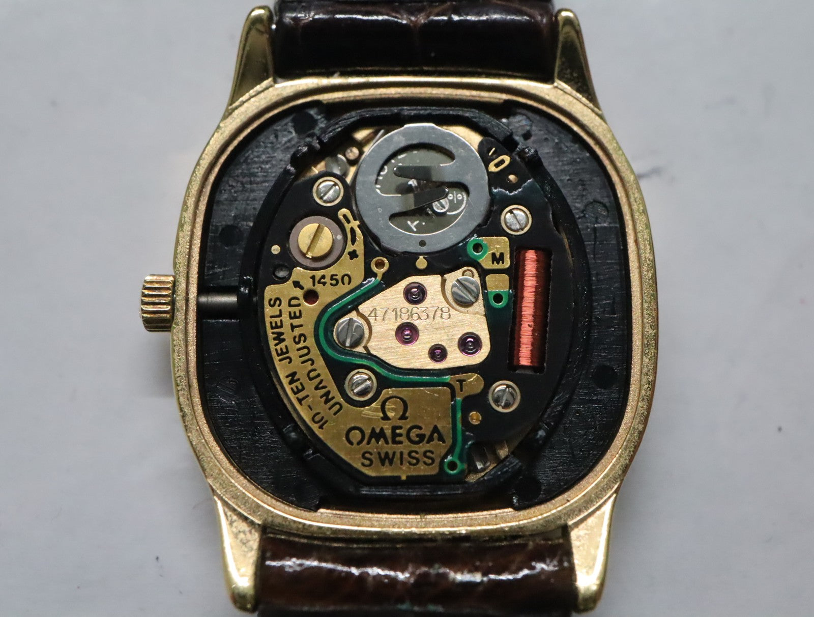 1984 w/BOX OMEGA De Ville 20mm 591.0280 Quartz Gold Dial Women's Vintage Exc+5