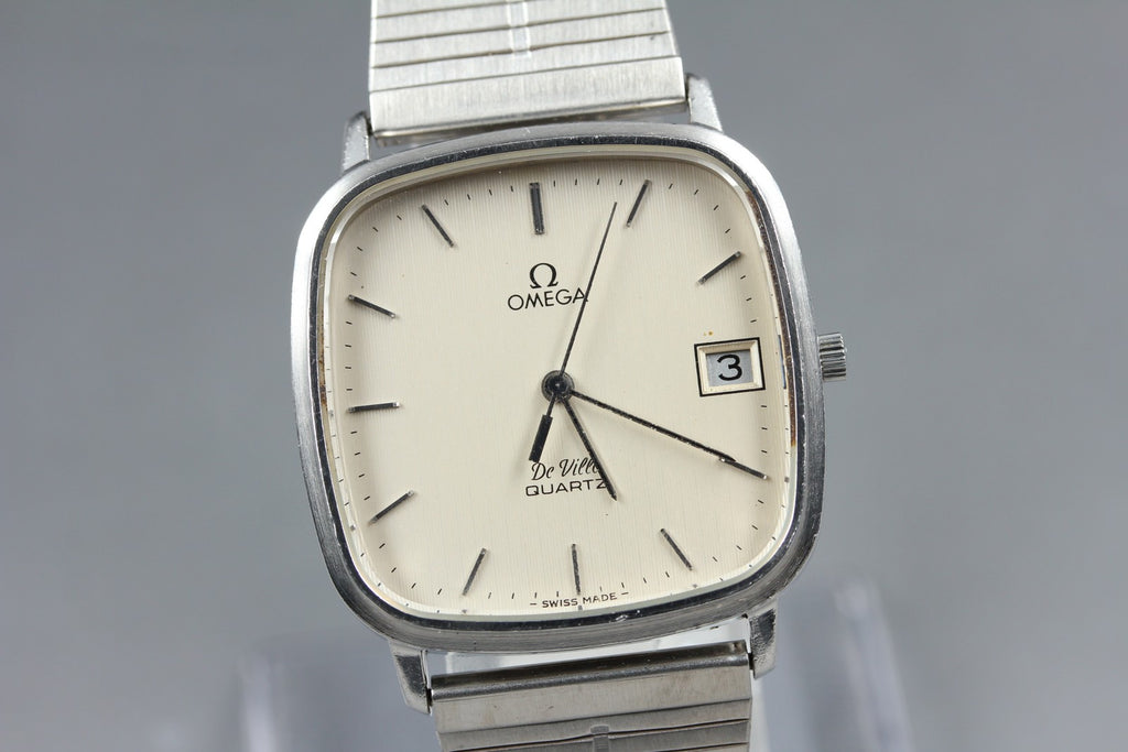 1980 Near MINT OMEGA De Ville 33mm 192.0049 Quartz Silver Dial Men's Vintage