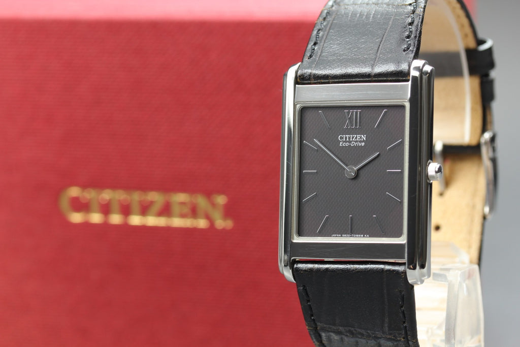 MINT/Box CITIZEN Stiletto Eco-Drive 27mm G820-T011667 Black Roman Tank Men's
