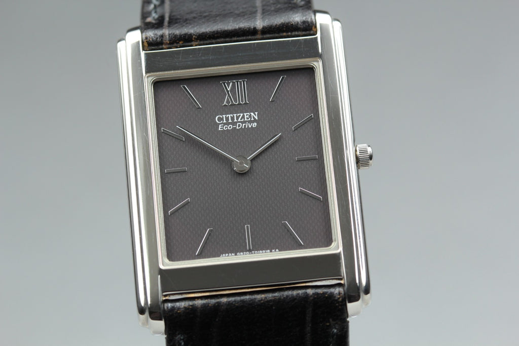 MINT/Box CITIZEN Stiletto Eco-Drive 27mm G820-T011667 Black Roman Tank Men's