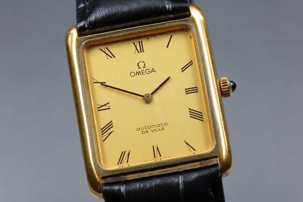 1973 Near MINT OMEGA De Ville 28mm 151.793 Automatic Gold Roman Tank Men Vintage
