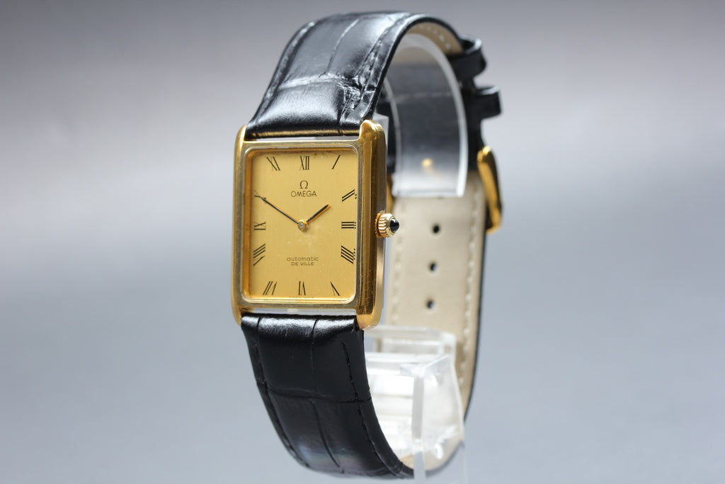 1973 Near MINT OMEGA De Ville 28mm 151.793 Automatic Gold Roman Tank Men Vintage