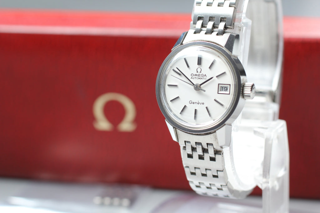 1973 Near MINT/Box OMEGA Geneve 22mm 566.0045 Automatic White Dial Women Vintage
