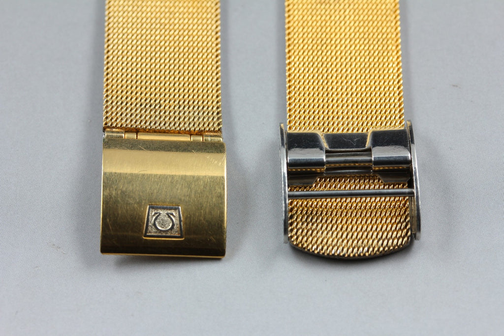 Near MINT OMEGA Milanese/Mesh Band 2057 18mm Gold Plated Bracelet Men's Vintage