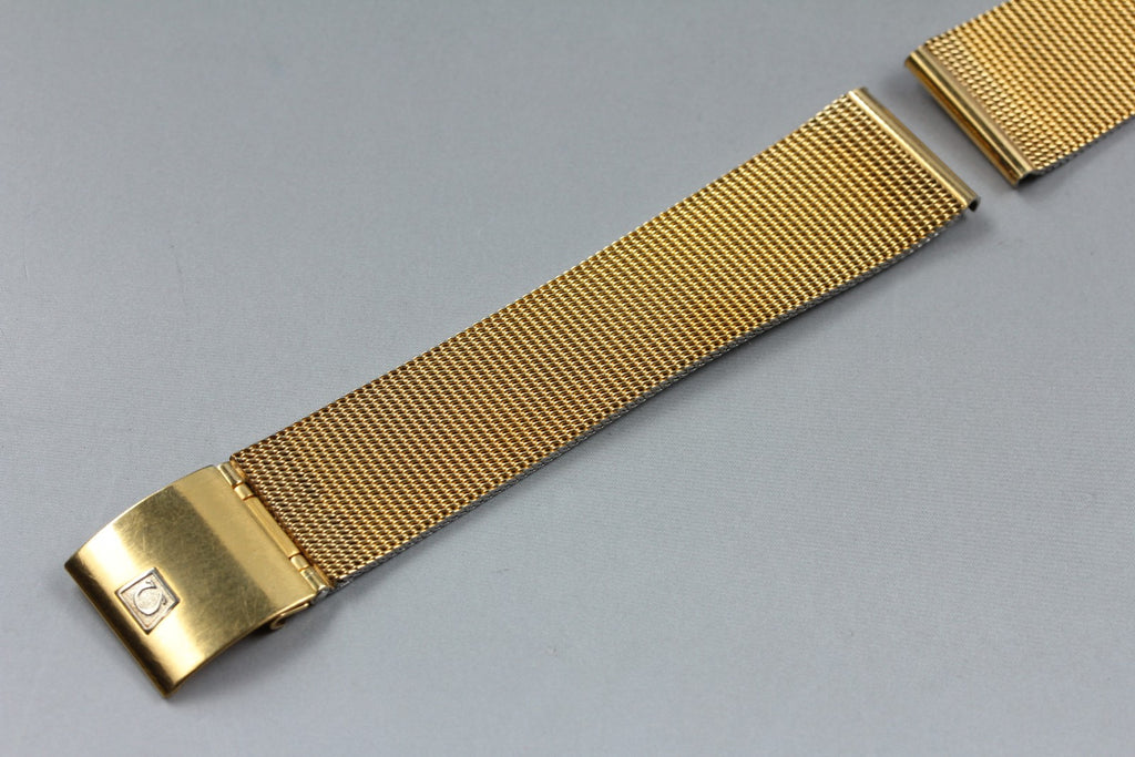 Near MINT OMEGA Milanese/Mesh Band 2057 18mm Gold Plated Bracelet Men's Vintage