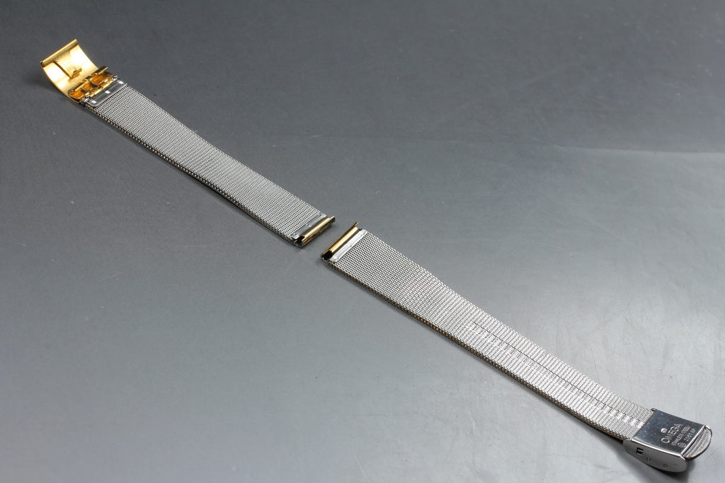 Near MINT OMEGA Milanese/Mesh Band 2057 18mm Gold Plated Bracelet Men's Vintage