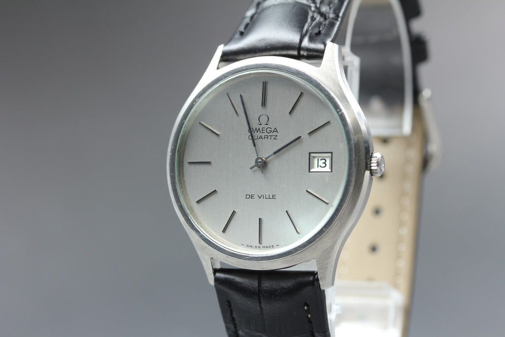 1973 Near MINT OMEGA De Ville 35mm 192.0027 Quartz Silver Dial Men's Vintage