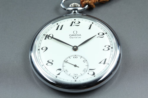 1978 Near MINT OMEGA Geneve Pocket Watch 48mm 121.1740 Manual Silver Roman Men's