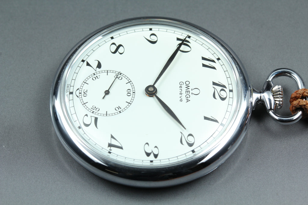 1978 Near MINT OMEGA Geneve Pocket Watch 48mm 121.1740 Manual Silver Roman Men's