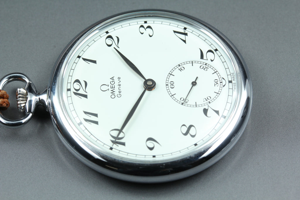 1978 Near MINT OMEGA Geneve Pocket Watch 48mm 121.1740 Manual Silver Roman Men's