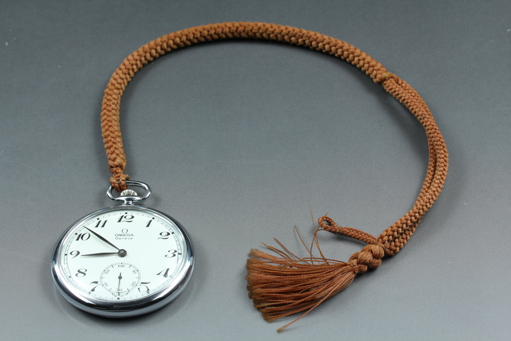 1978 Near MINT OMEGA Geneve Pocket Watch 48mm 121.1740 Manual Silver Roman Men's