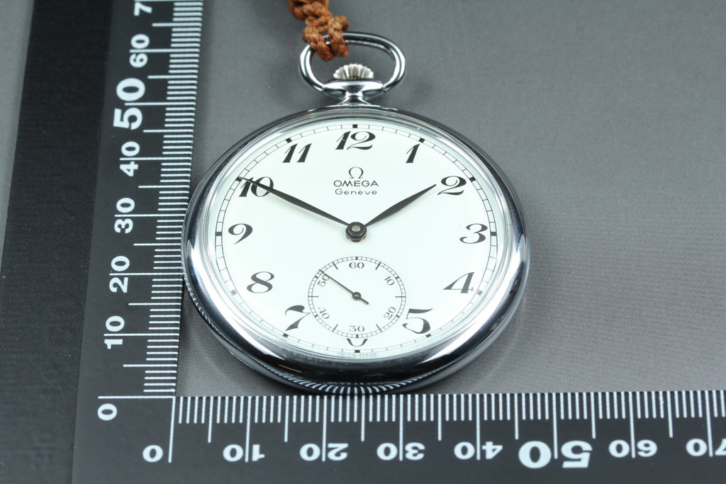 1978 Near MINT OMEGA Geneve Pocket Watch 48mm 121.1740 Manual Silver Roman Men's