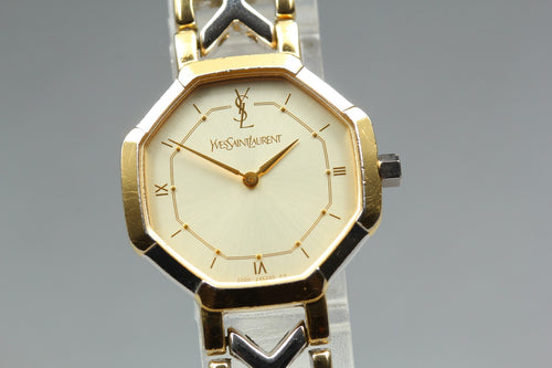 Near MINT Yves Saint Laurent 2200-241762 23mm Quartz Gold Octagon Women Vintage