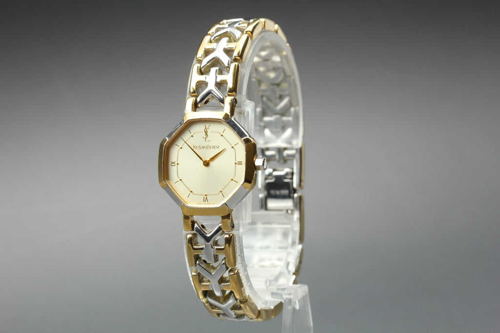 Near MINT Yves Saint Laurent 2200-241762 23mm Quartz Gold Octagon Women Vintage