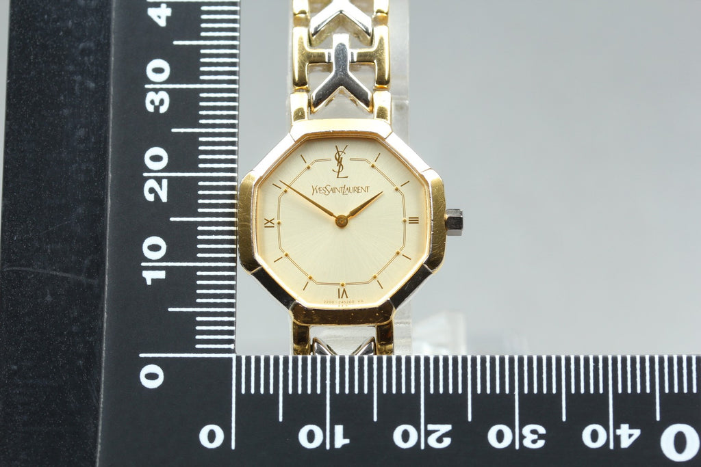 Near MINT Yves Saint Laurent 2200-241762 23mm Quartz Gold Octagon Women Vintage