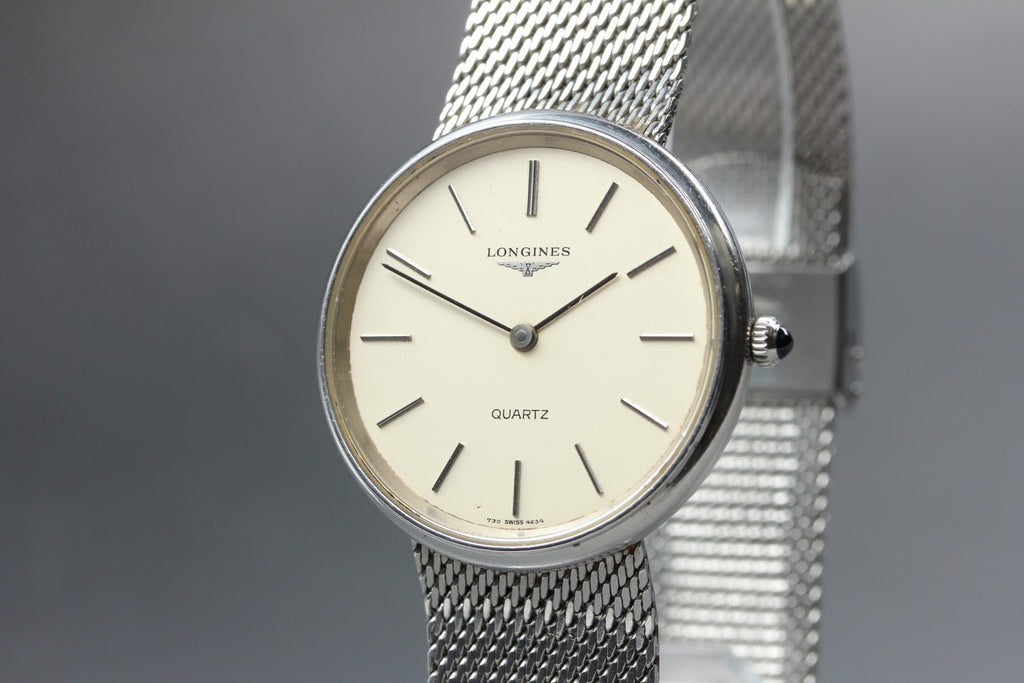 Near MINT Longines 730 4234 34mm Quartz Stainless steel Silver Dial Men Vintage