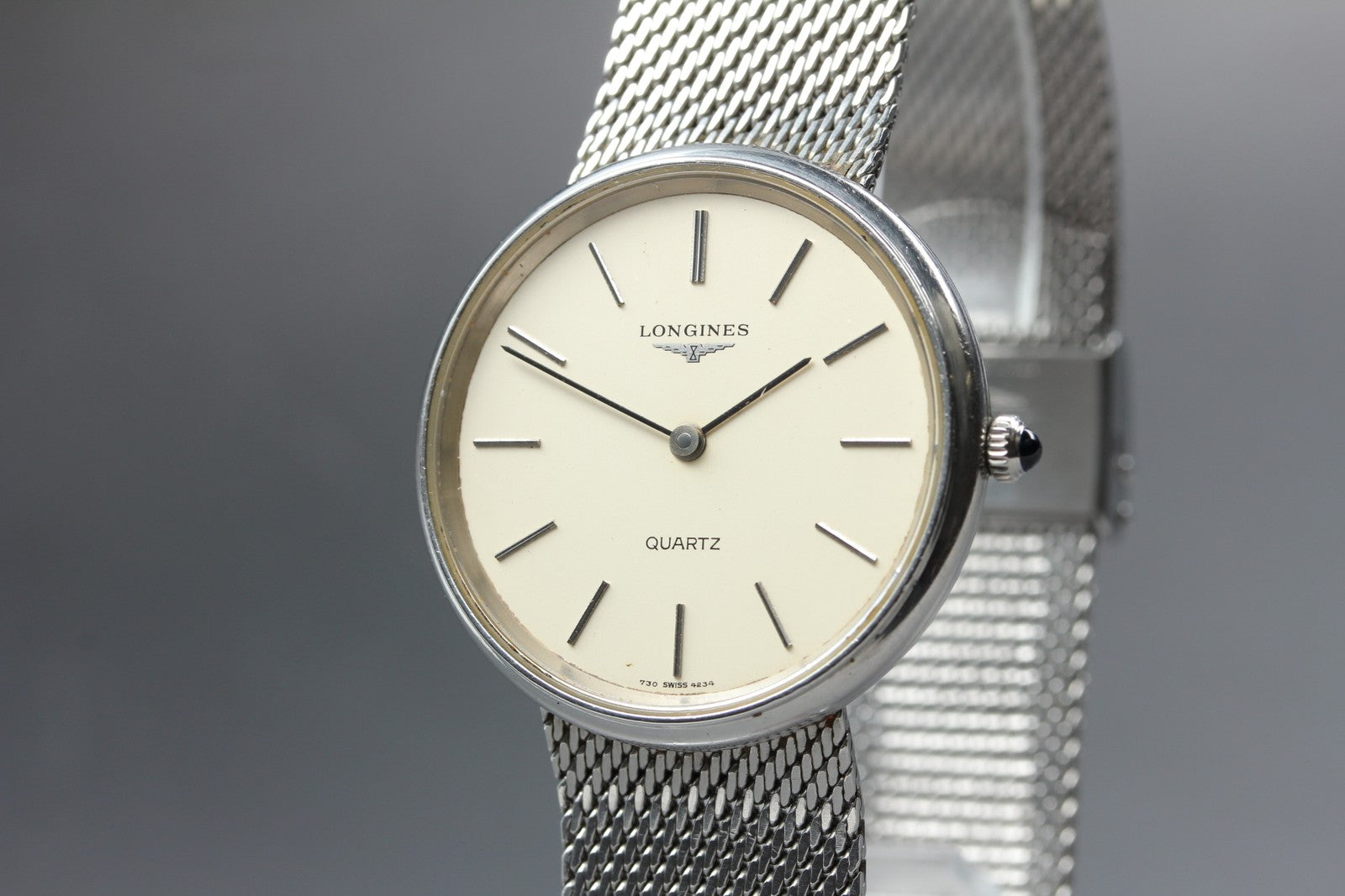 Near MINT Longines 730 4234 34mm Quartz Stainless steel Silver Dial Men Vintage