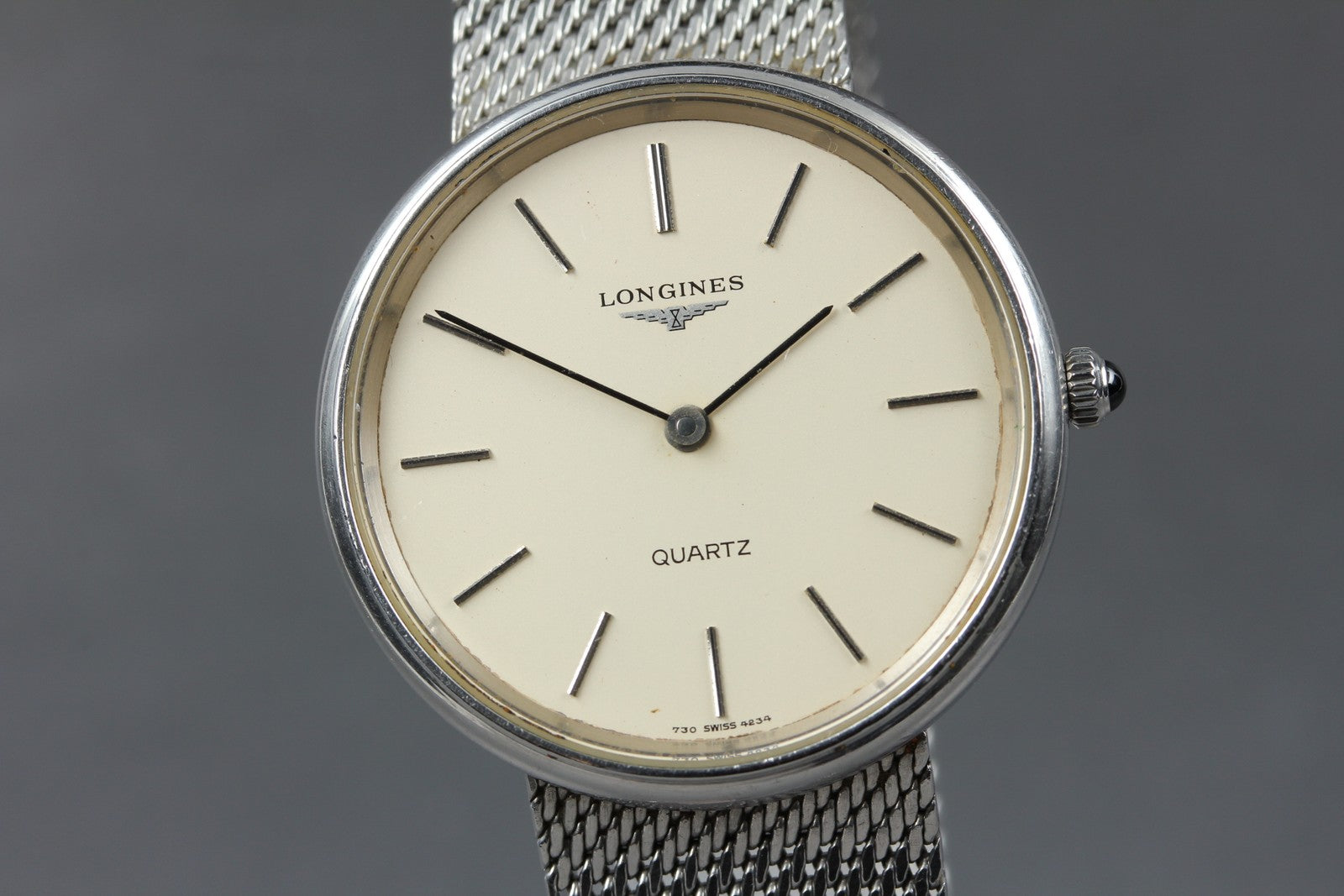 Near MINT Longines 730 4234 34mm Quartz Stainless steel Silver Dial Men Vintage