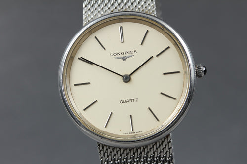 Near MINT Longines 730 4234 34mm Quartz Stainless steel Silver Dial Men Vintage