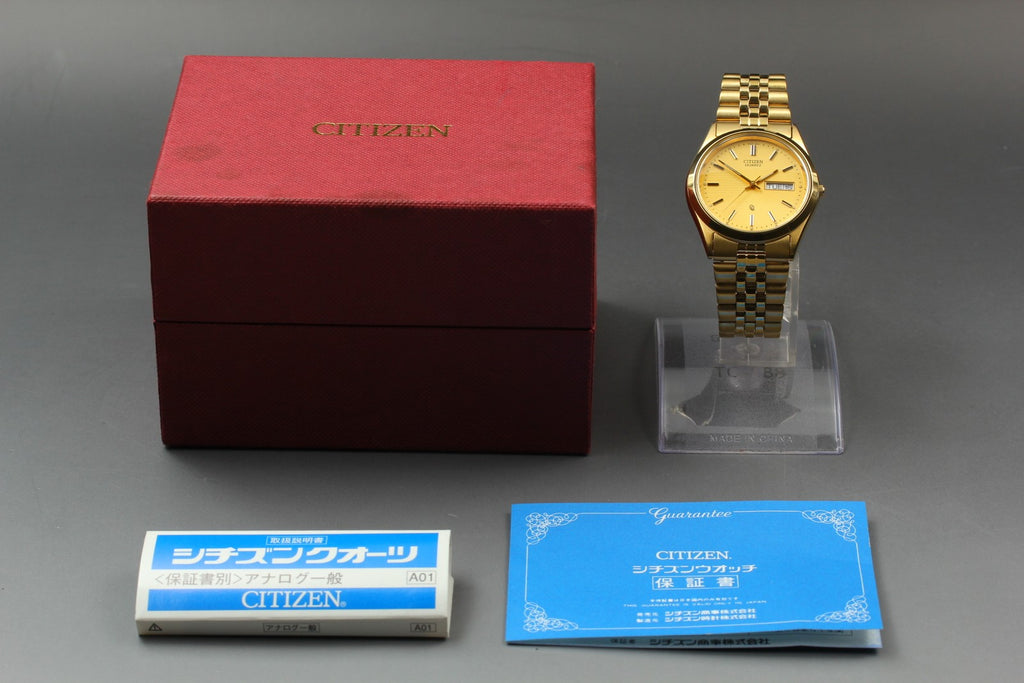 Full Set Top MINT CITIZEN CQ President 35mm 6100-S96401 Quartz Gold Men Vintage