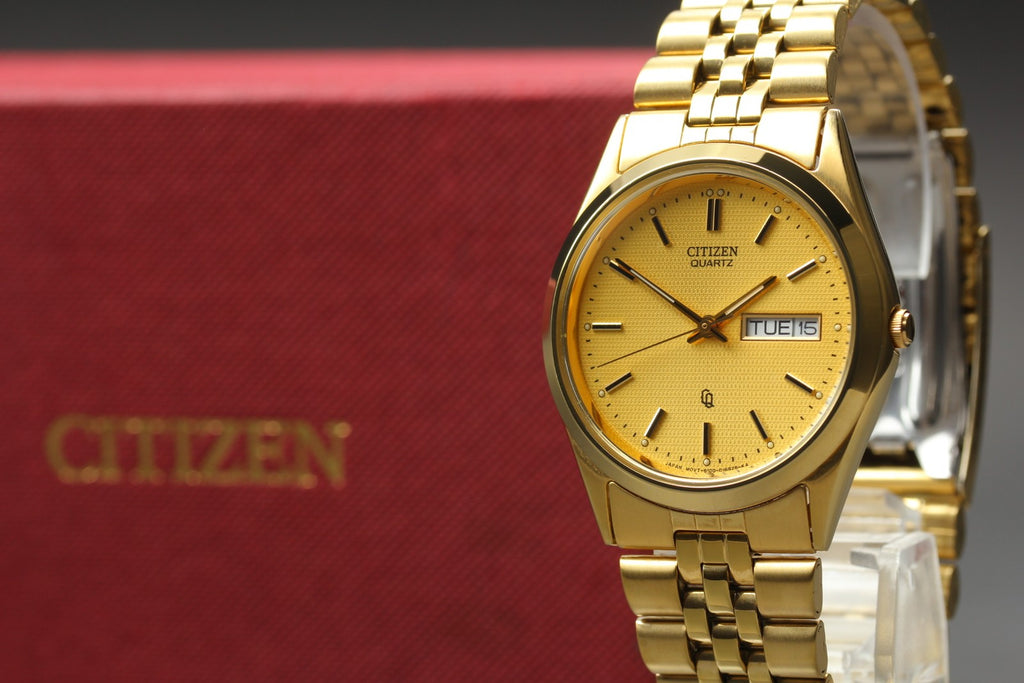 Full Set Top MINT CITIZEN CQ President 35mm 6100-S96401 Quartz Gold Men Vintage