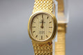 1981 Near MINT OMEGA De Ville 20mm 591.156 Quartz Gold Dial Women's Vintage