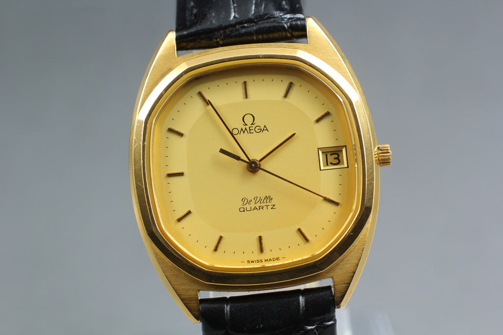 1980 Near MINT OMEGA De Ville 34mm 196.0144 Quartz Gold Dial Men's Watch Vintage